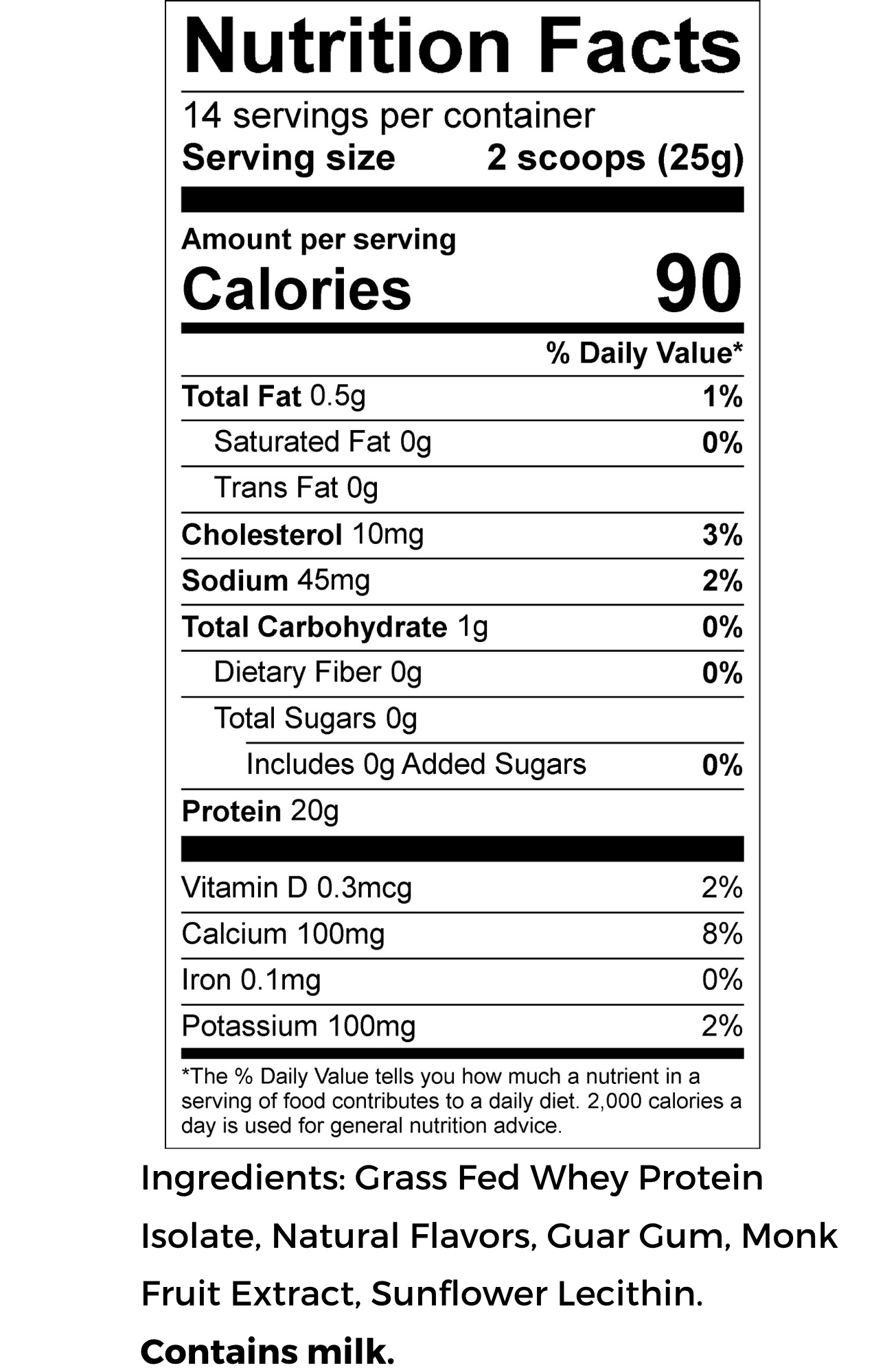 Nutrition facts label for Autumn's Vanilla Whey protein product with serving size, calories, and ingredient list.